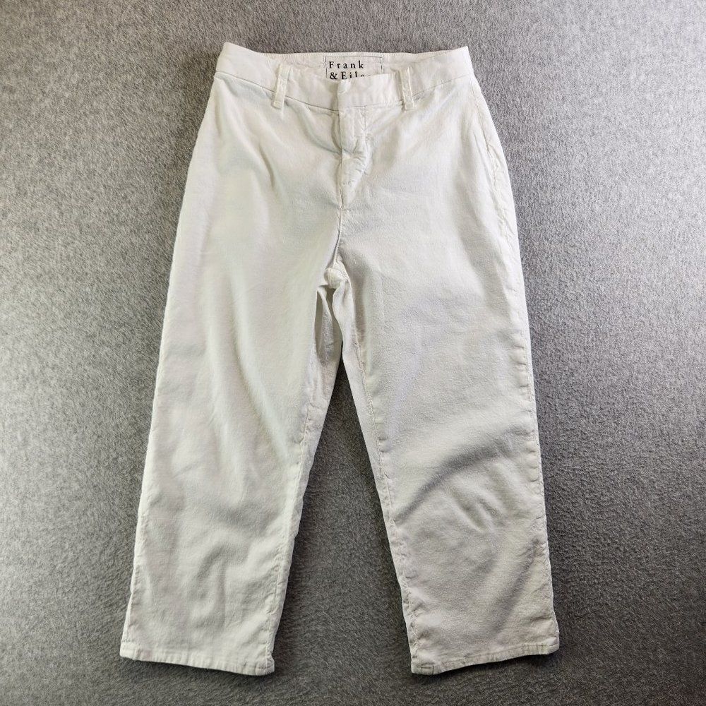 Frank Eileen Pants Womens 2 White Kinsale Cropped Ankle Linen Blend Stretch